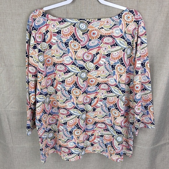 Talbots Vintage New Multi Color Scoop Neck Quarter Sleeve Stretchy Top - Picture 2 of 6